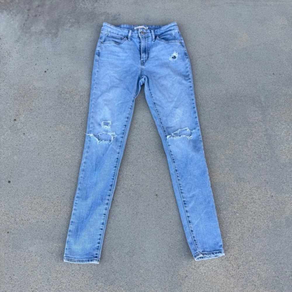 Levi's 721 High Rise Skinny Jeans Light Wash Distressed Size 27